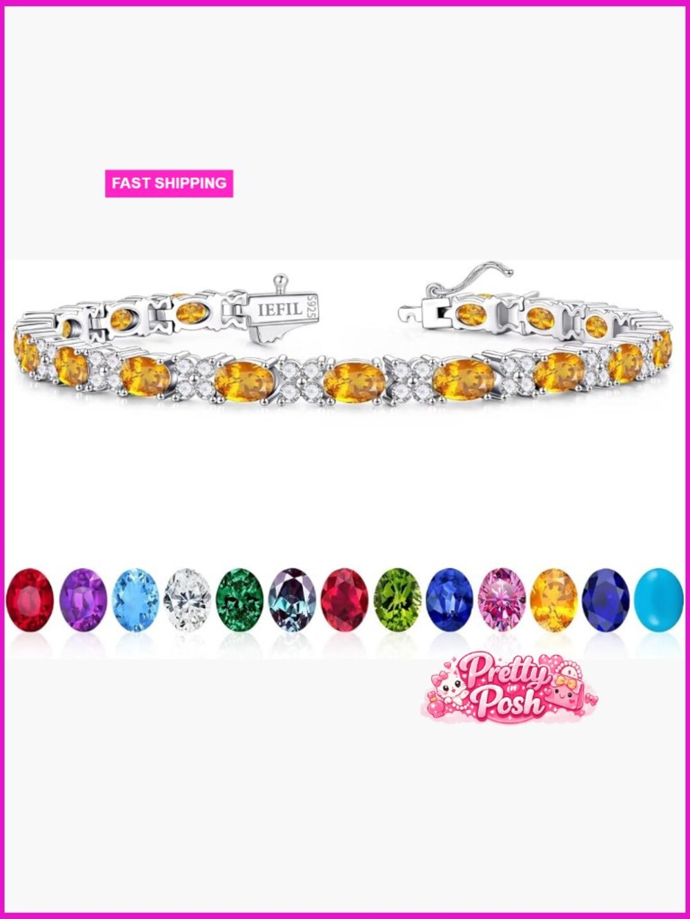 Oval & Four Leaf Clover Tennis Bracelets - 925 Sterling Silver Birthstone